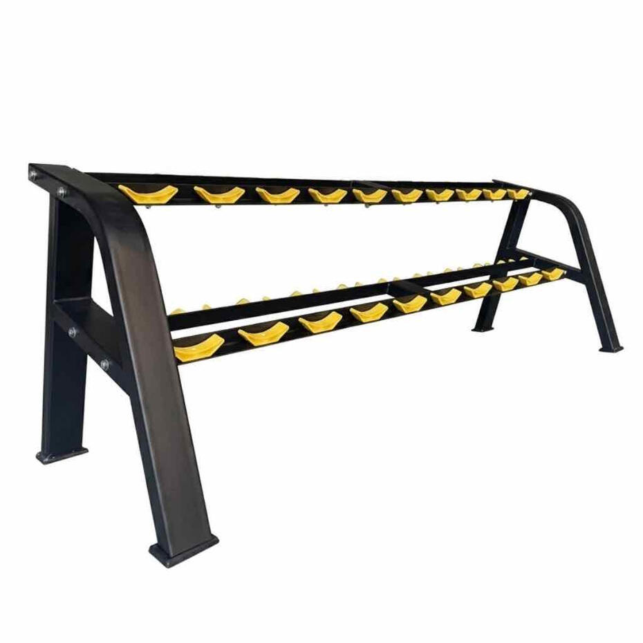 2 tier dumbbell rack with protective ABS saddles holding 10 pairs for commercial gym wholesale