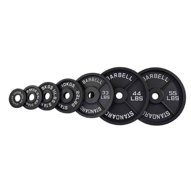 Standard black cast iron weight plates with painted finish for heavy duty strength training wholesale