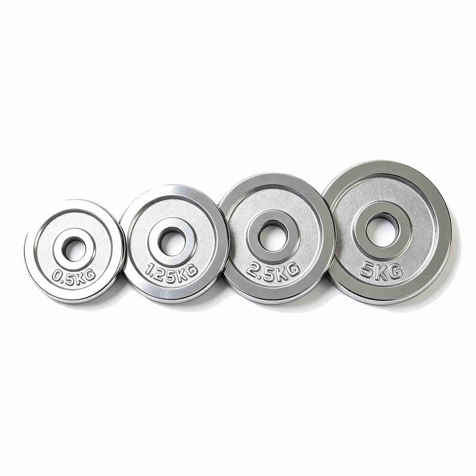Small scale chrome weight plates with precise weight tolerance for dumbbells and barbells
