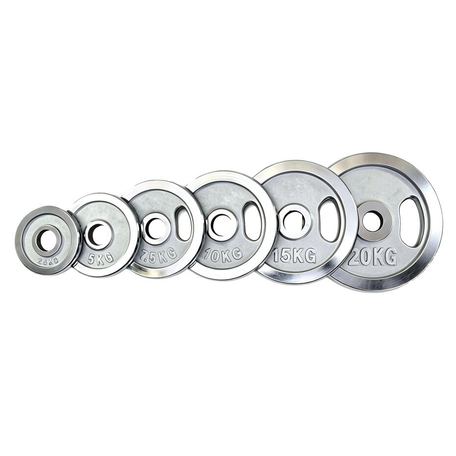 Chromed Iron Plate, polished chrome, chrome plated double-grip cast iron weight plates set, wholesale, factory direct supply, home fitness equipment, solid cast iron standard barbell plates
