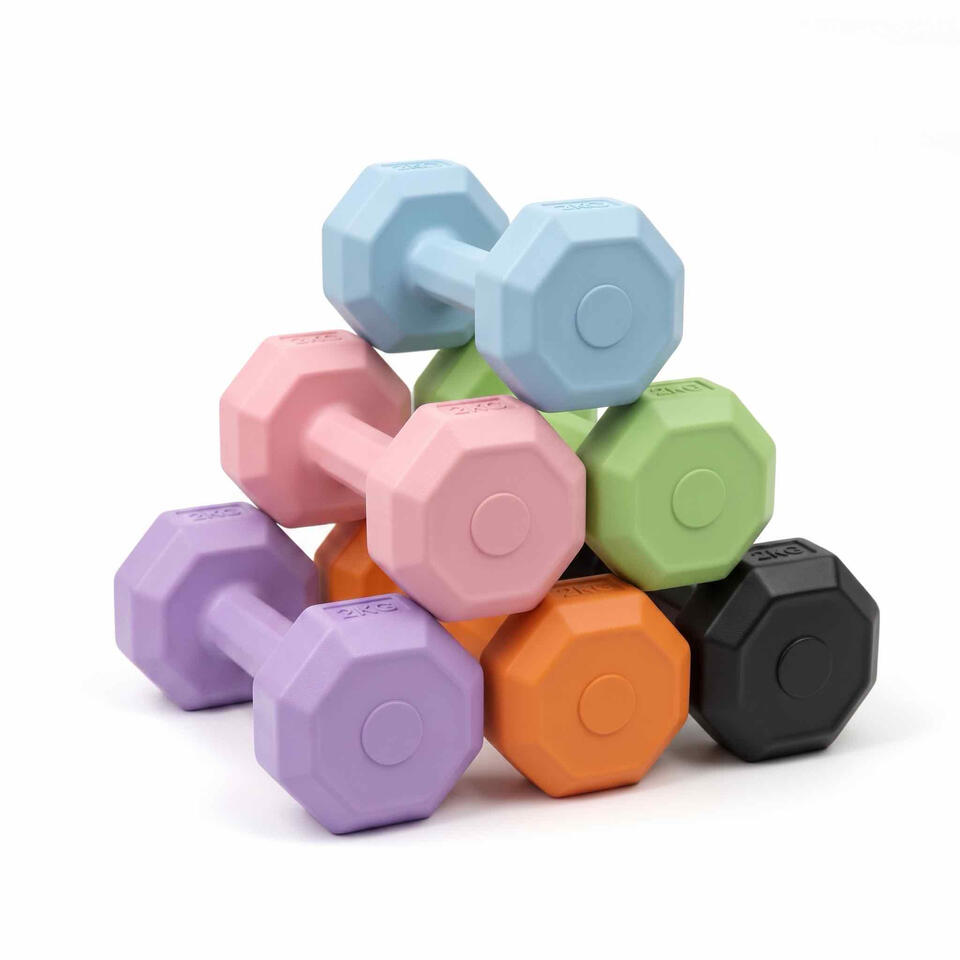 Top selling colored eco friendly cement hex dumbbells with PE shell for fitness equipment supply