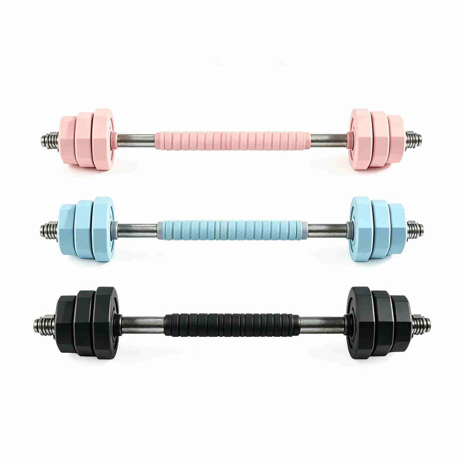 Colored 12-sided anti-roll adjustable dumbbell set with foam padded connecting rod for home fitness