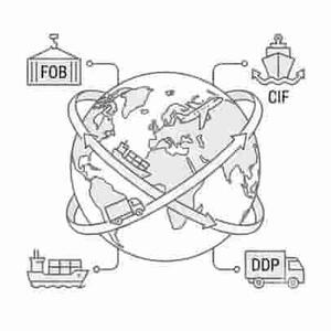 Worldwide shipping with EXW FOB CIF DDP trade terms icon