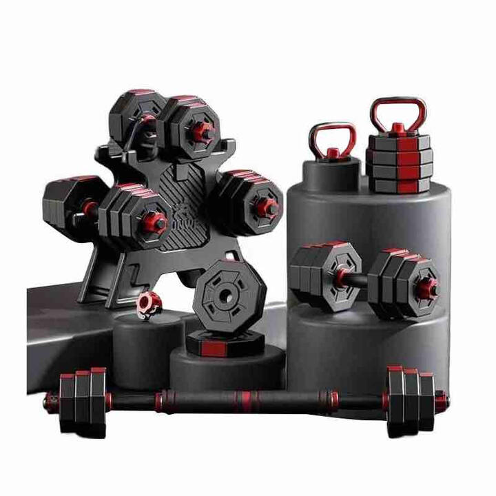 Octagonal anti-roll adjustable eco PE cement dumbbell set with barbell connector bar for home workout